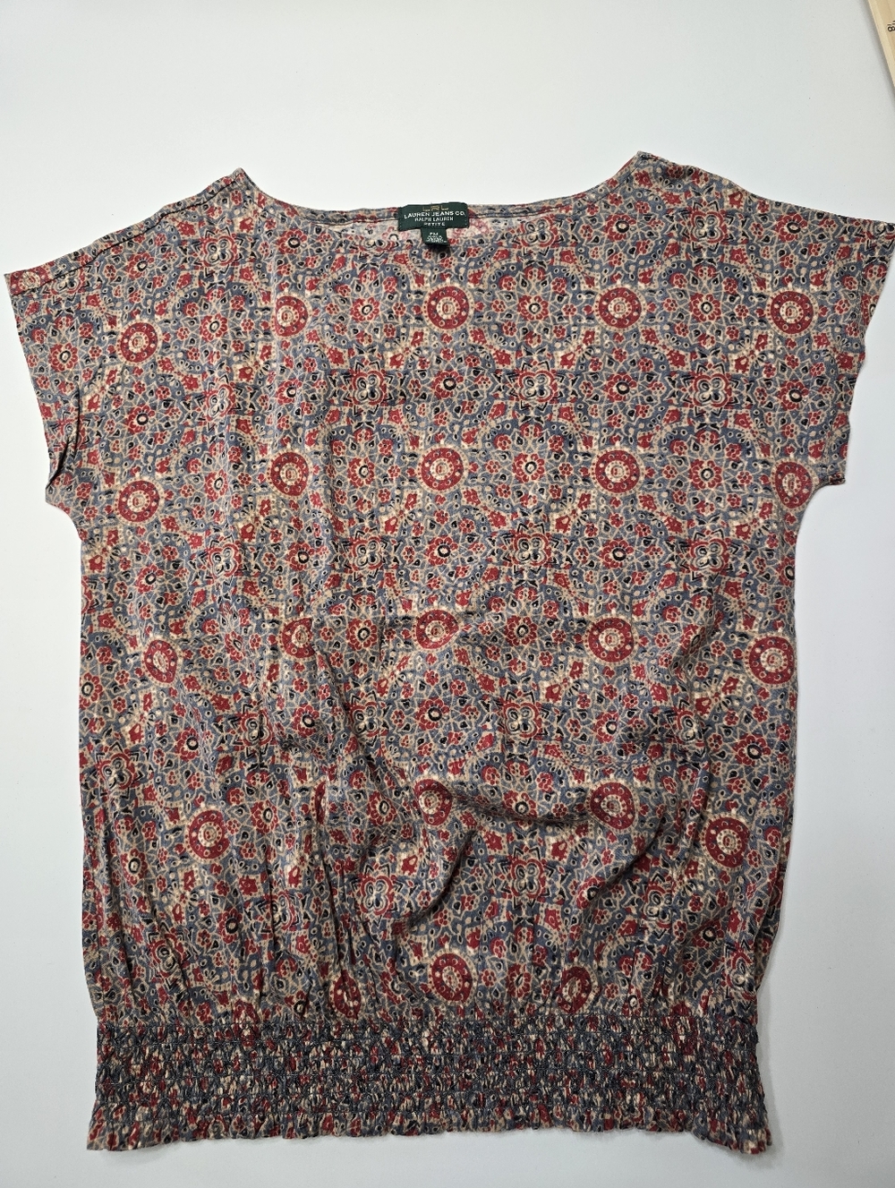 Lauren Ralph Lauren Red Floral Print Short Sleeve Top